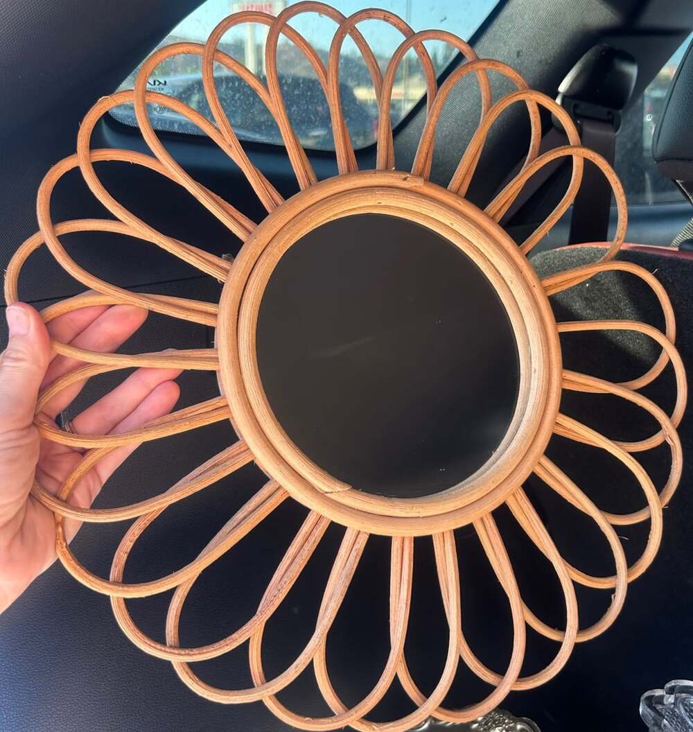 Vintage Rattan Flower Wall Mirror
